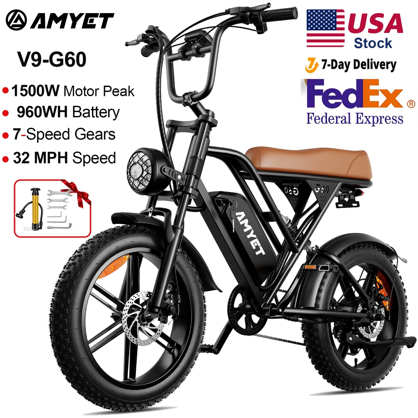 AMYET V9-G60 1000W Electric Bike 48V 20Ah Battery Pack