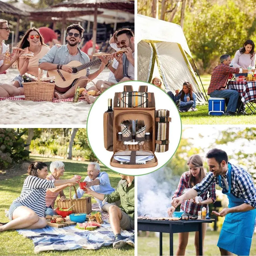 Picnic Basket Backpack For Two With Insulated Cooler Compartments