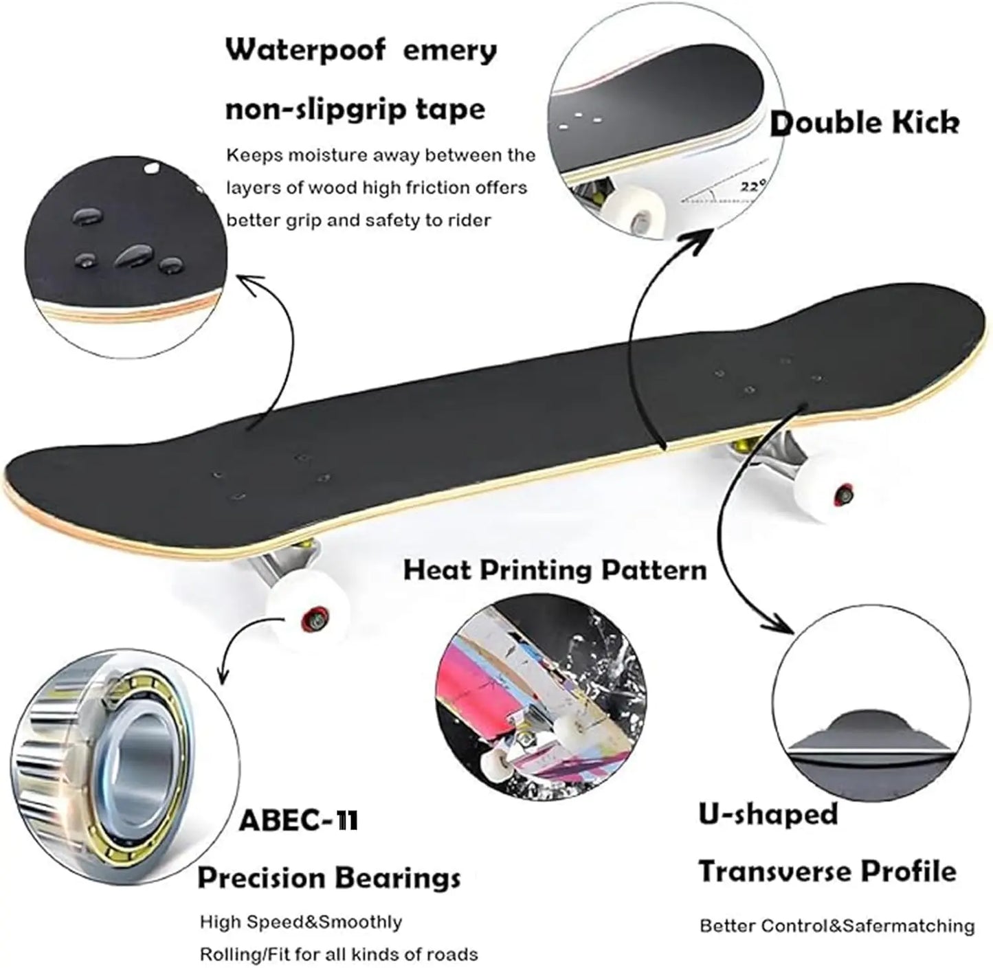 Beginner Skateboard With Maple Deck Double Kick Concave