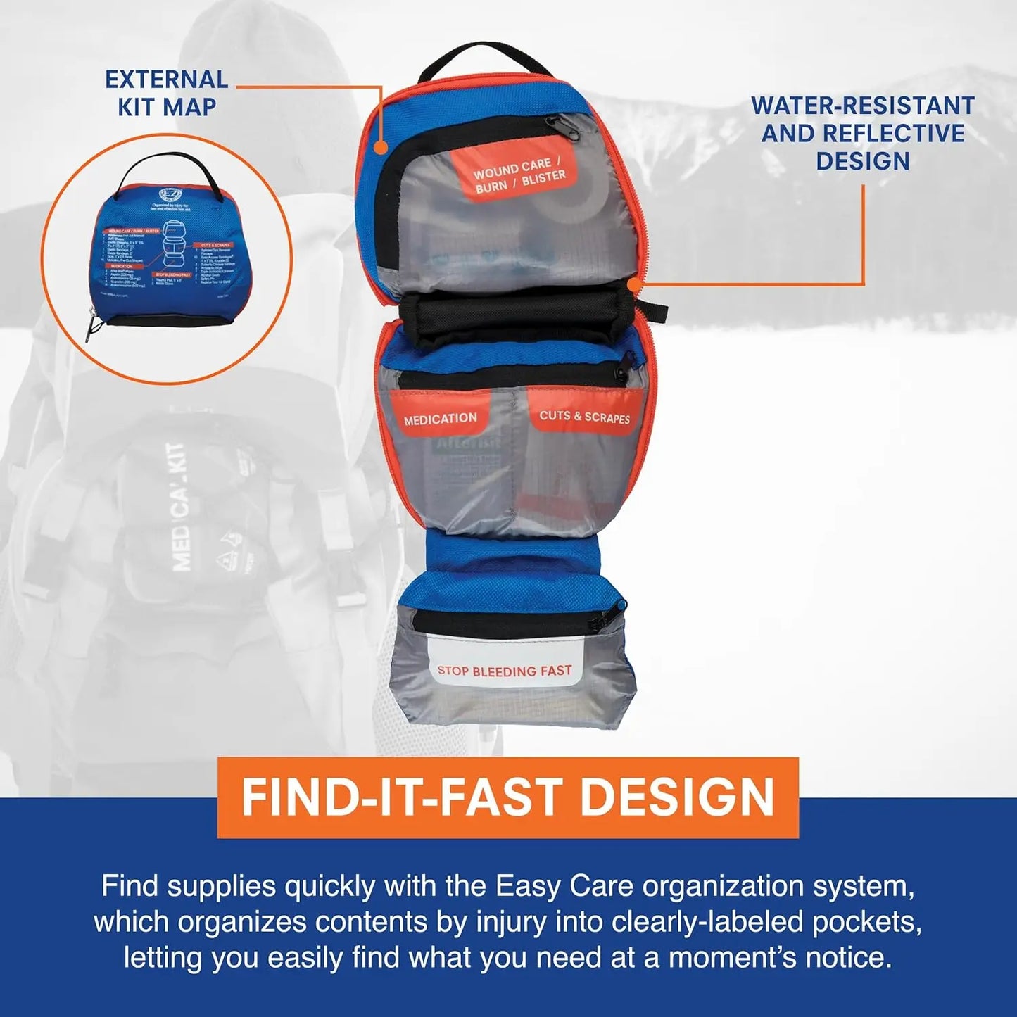 Emergency First Aid Kit For Hiking Adventures With Trauma Pad And Guide