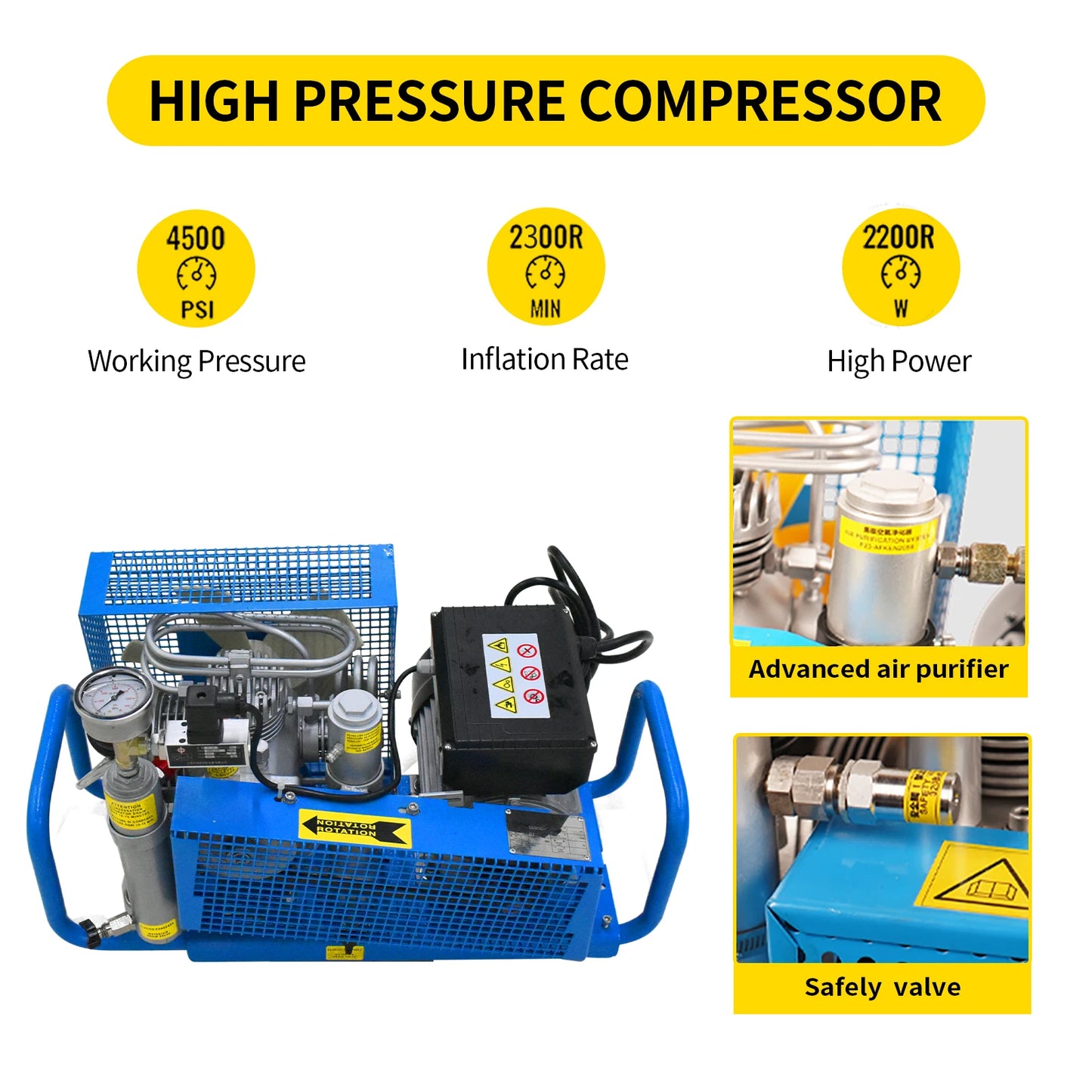 TUDIVING 4500 PSI High Pressure Diving Compressor With Automatic Shutdown