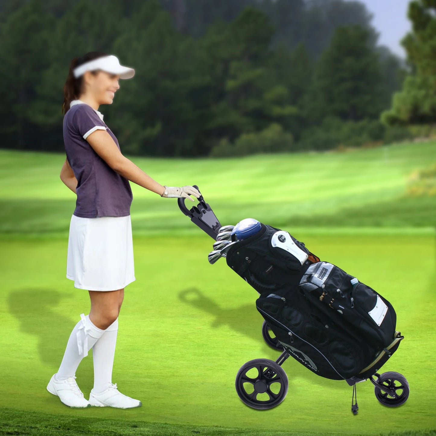 3-Wheel Foldable Golf Push Cart With Foot Brake Cup Holder