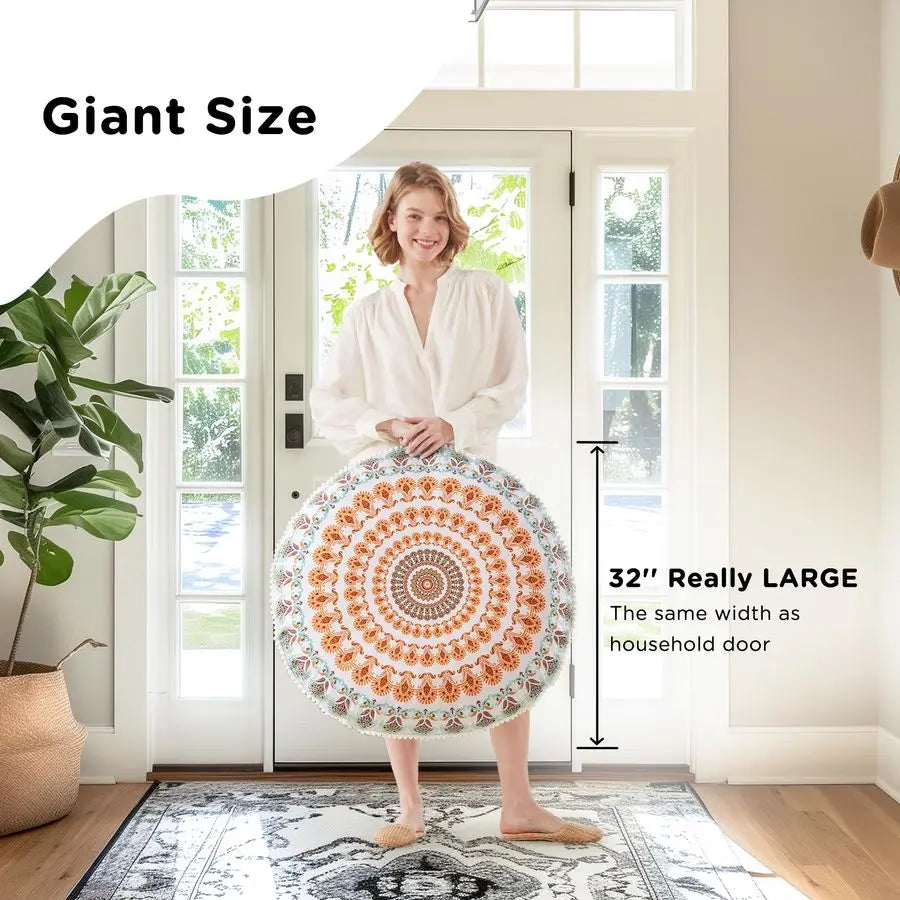 Memory Foam Floor Cushions Set of 2 Boho Round Mandala Pillows