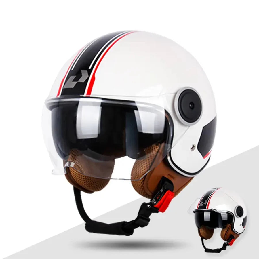 UCHOOSE Unisex Motorcycle Half Helmet With Dual Lens Visor
