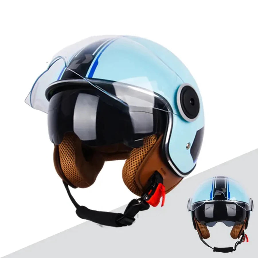 UCHOOSE Unisex Motorcycle Half Helmet With Dual Lens Visor