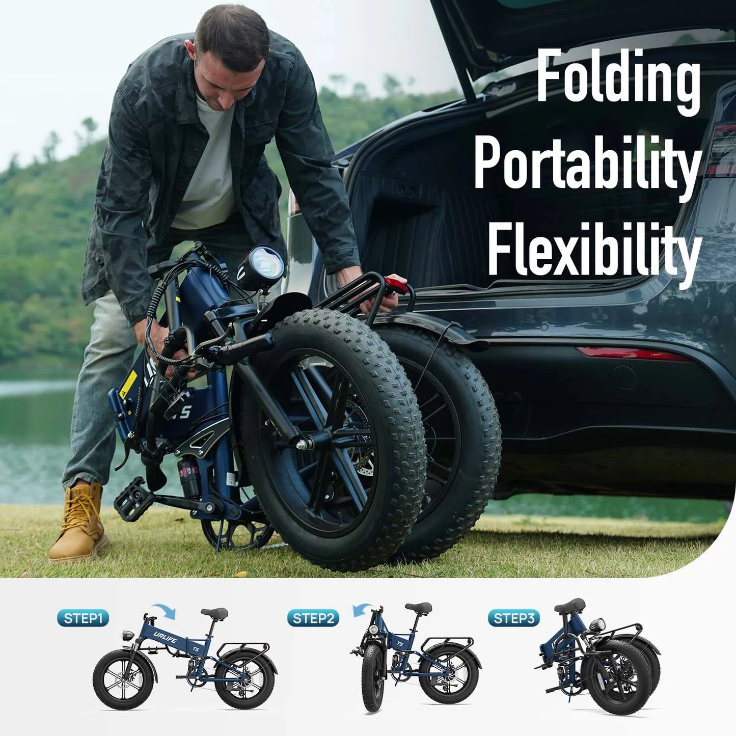 URLIFE Peak 1500W Foldable Electric Mountain Bike Removable Battery