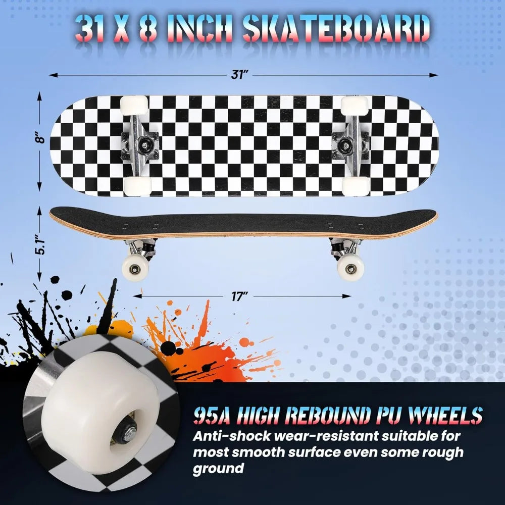 SHXI Pro Complete Skateboard For Beginners And All Skill Levels