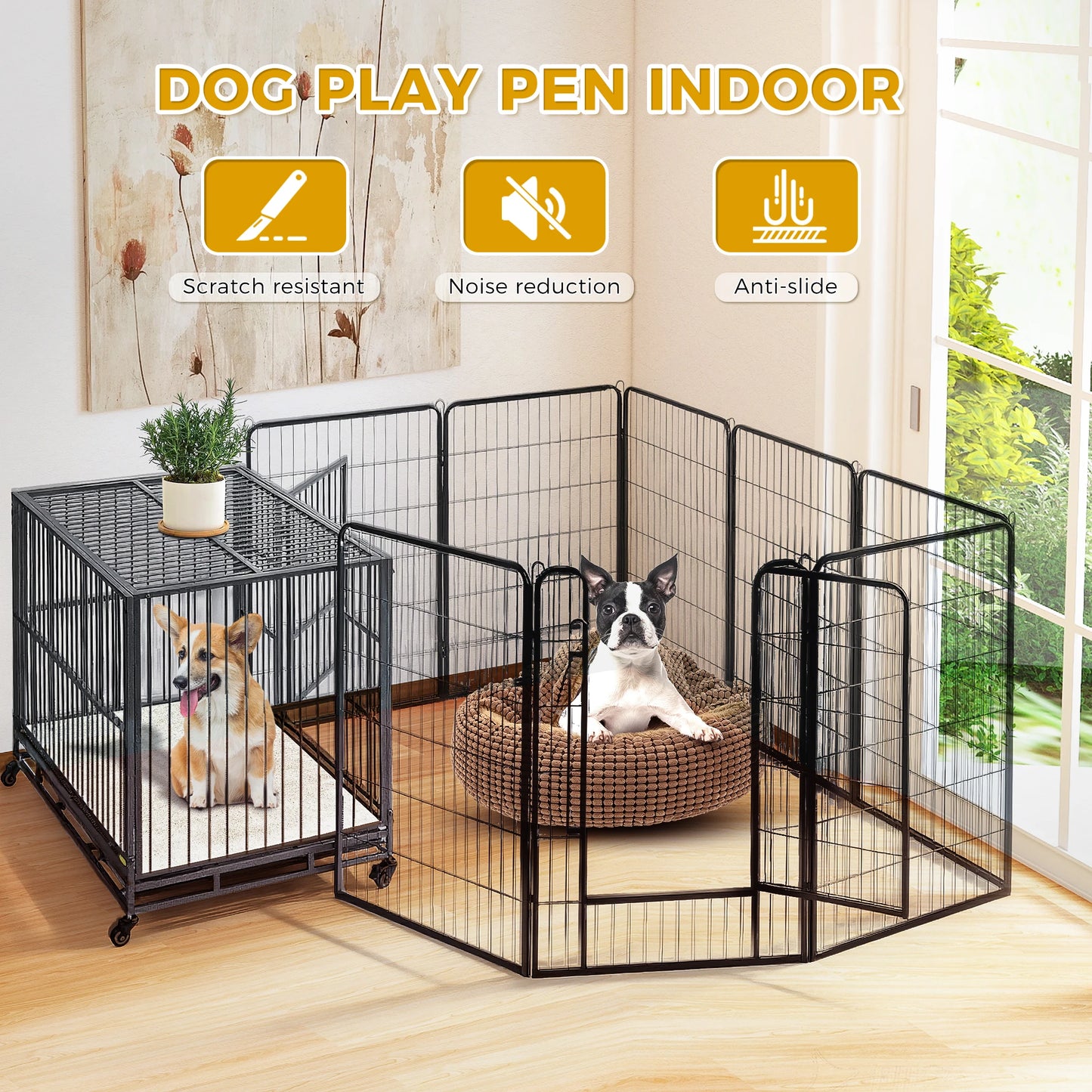 Dog Playpen With Door Foldable Metal Pet Fence Outdoor