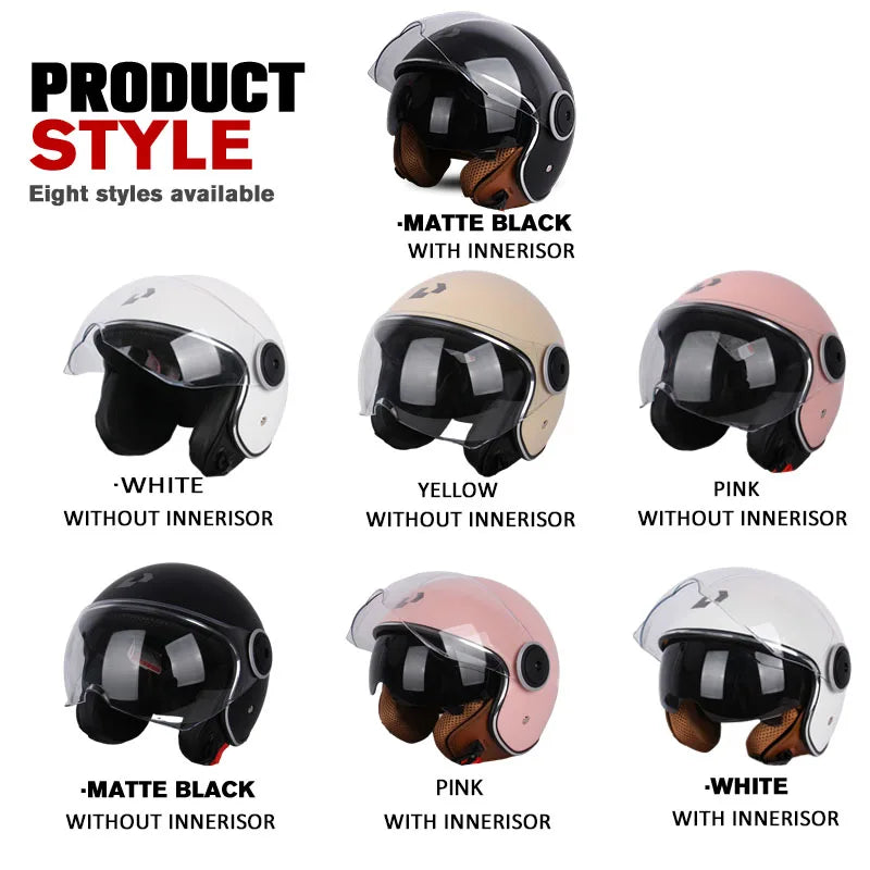 UCHOOSE Unisex Motorcycle Half Helmet With Dual Lens Visor