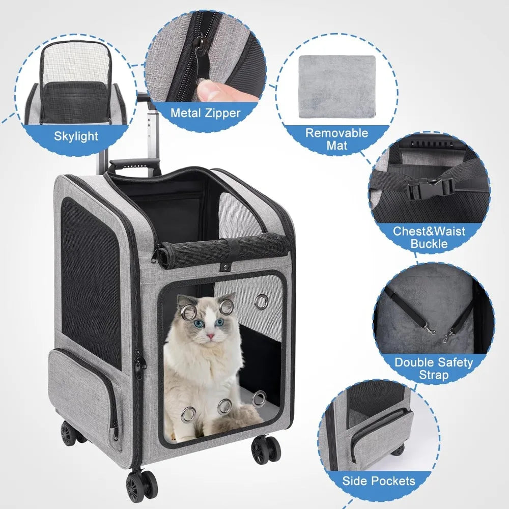Pet Carrier Backpack With Wheels For Small Animals