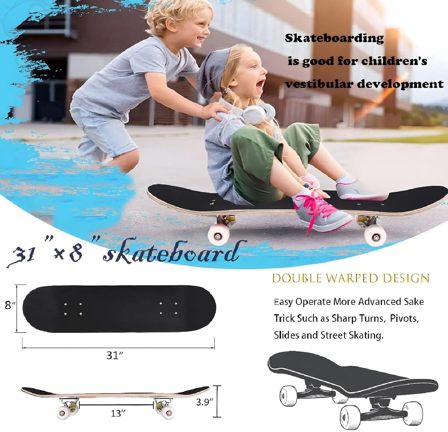 Beginner Skateboard With Maple Deck Double Kick Concave