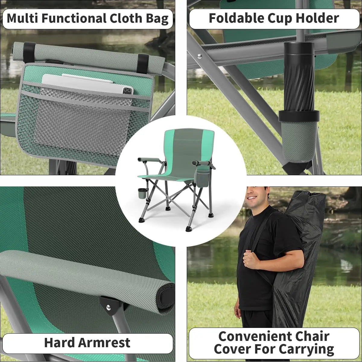 Heavy Duty Folding Camping Chair For Adults With Side Pockets