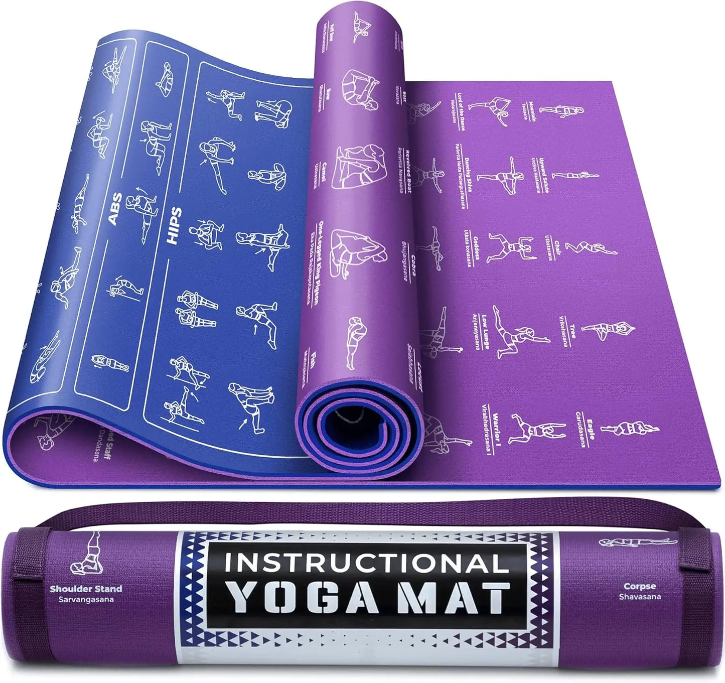 Yoga Mat With Illustrated Poses And Stretches Non Toxic Non Slip