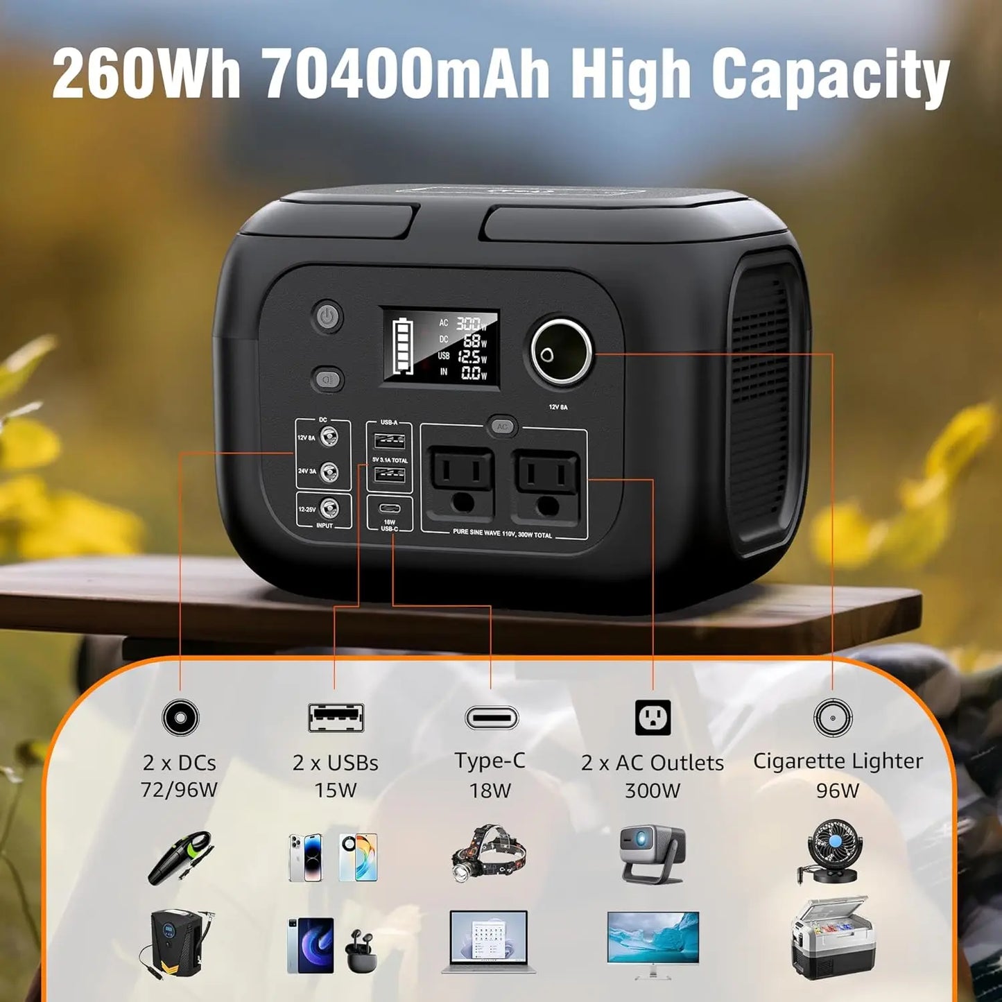 SinKeu 300W Portable Power Station With Solar Panels 260Wh