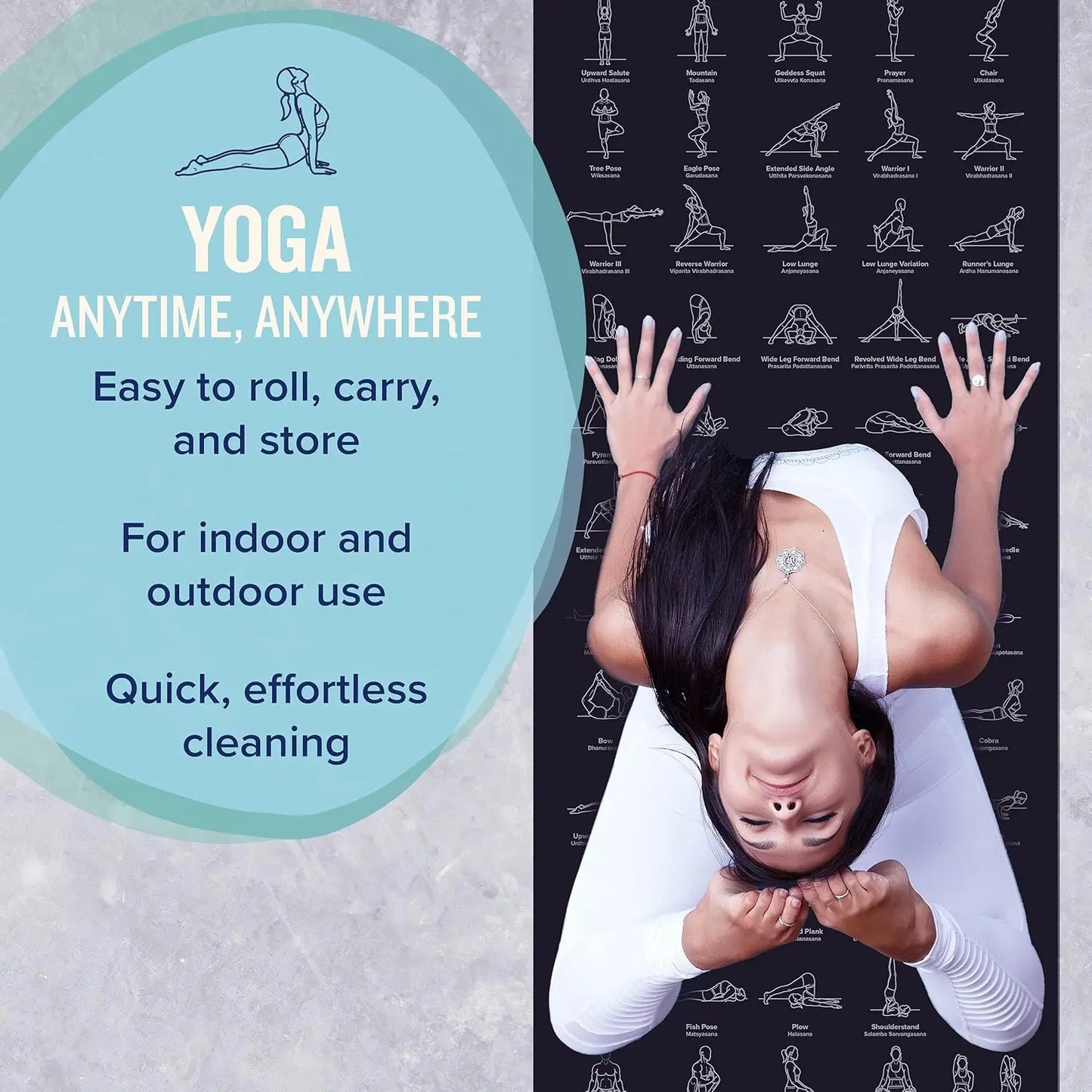 Non Slip Yoga Mat With 70 Pose Illustrations For Pilates And Stretching