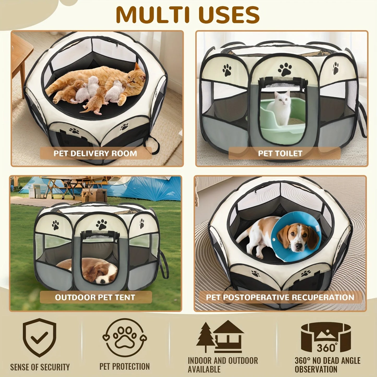 NIUBYA Premium Indoor Outdoor Foldable Octagonal Pet Playpen