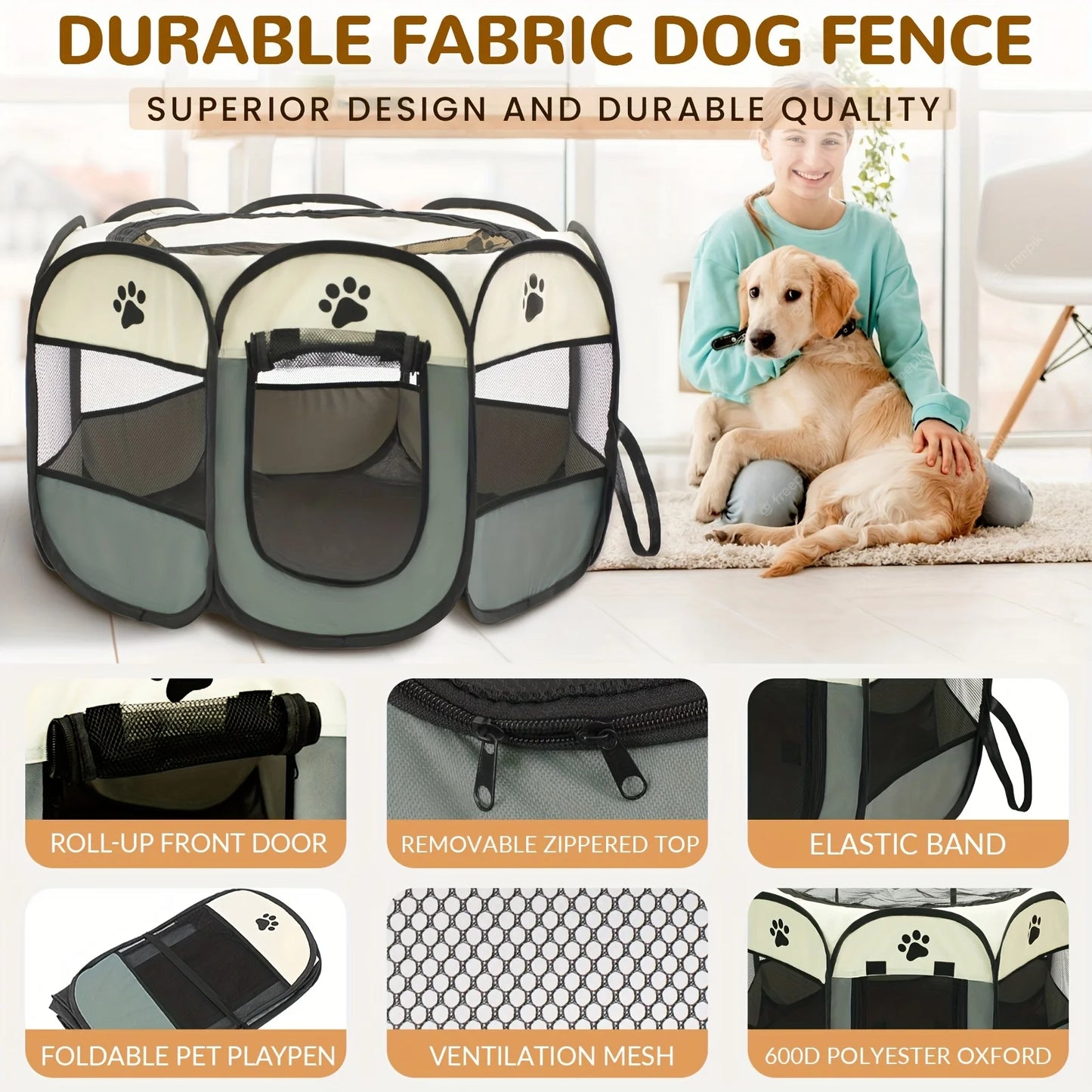 NIUBYA Premium Indoor Outdoor Foldable Octagonal Pet Playpen
