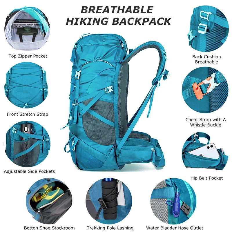 WEST TUNE Hiking Backpack With Rain Cover For Outdoor Travel