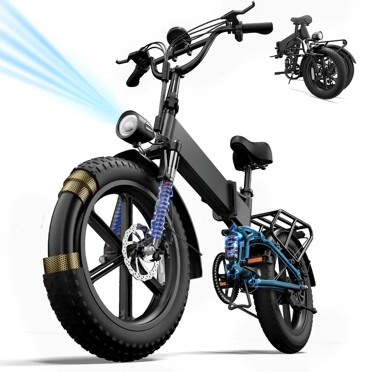 URLIFE Peak 1500W Foldable Electric Mountain Bike Removable Battery