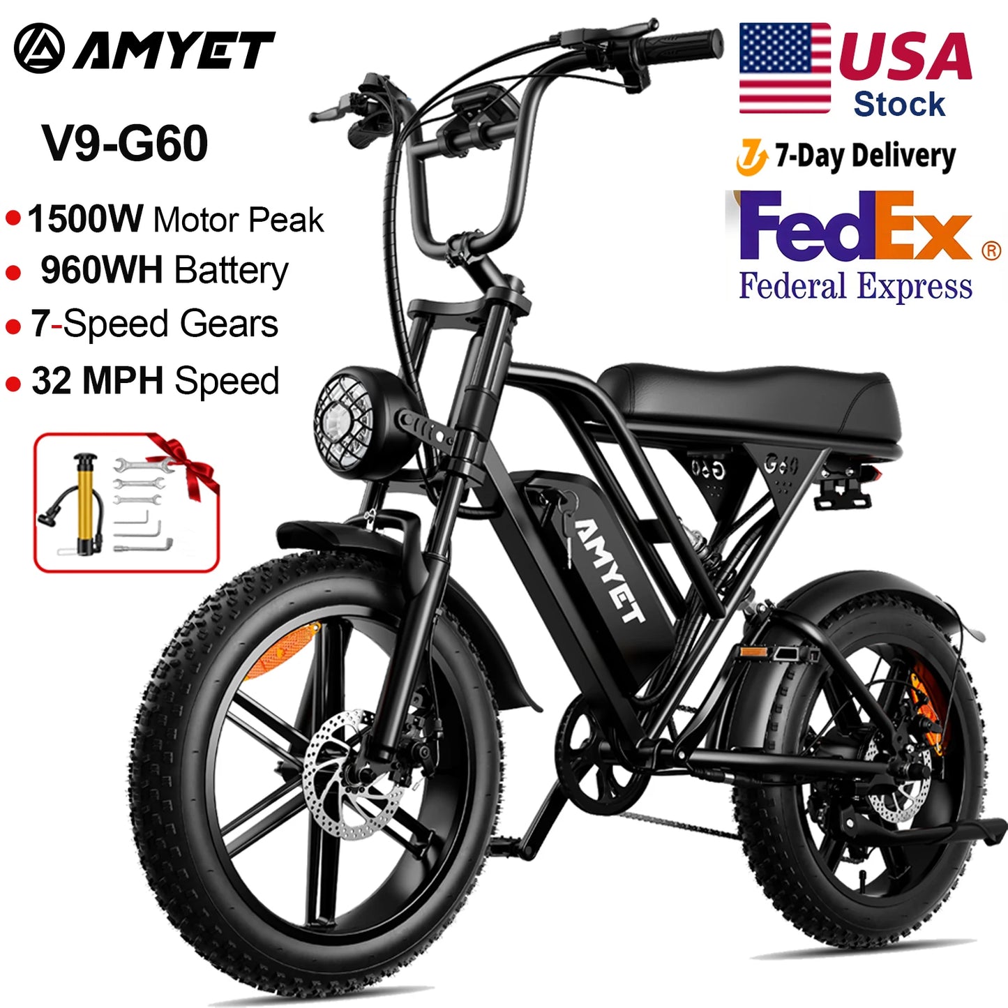 AMYET V9-G60 1000W Electric Bike 48V 20Ah Battery Pack