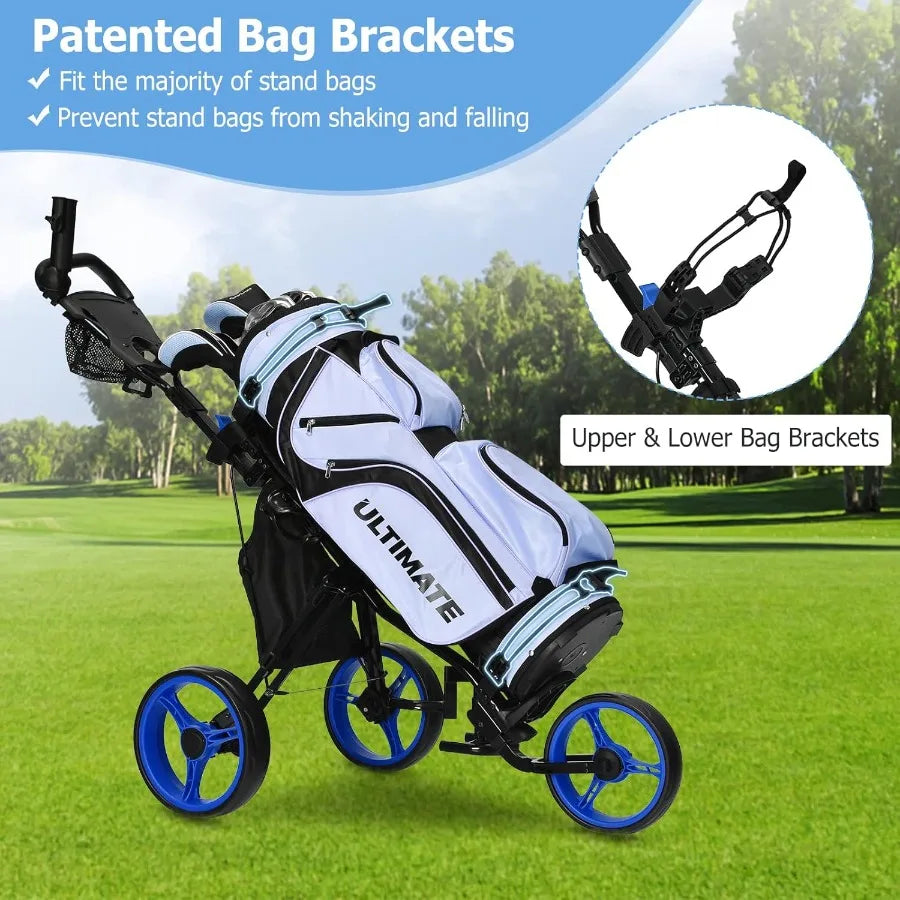 Foldable Golf Push Cart With Sturdy Steel Frame