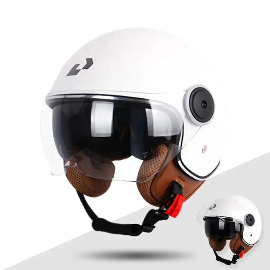 UCHOOSE Unisex Motorcycle Half Helmet With Dual Lens Visor
