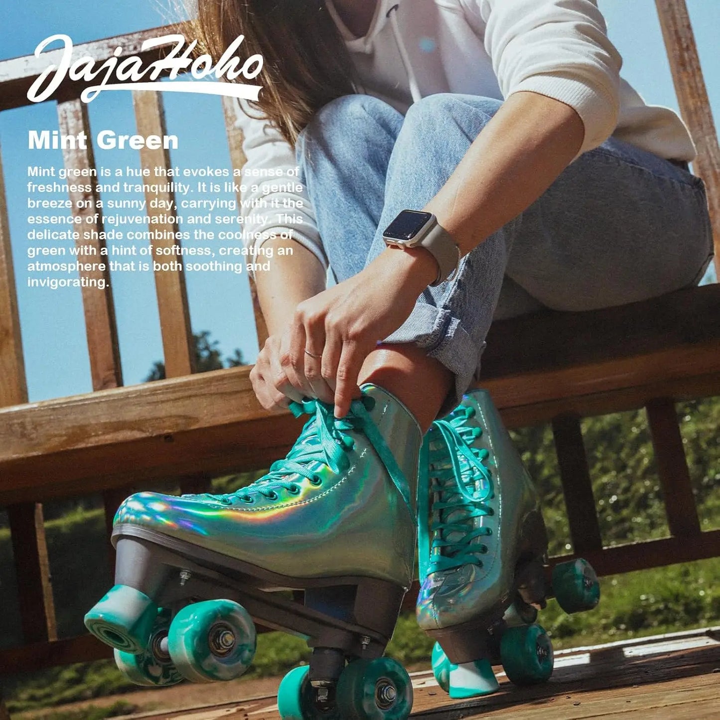 Holographic Roller Skates for Women, Shiny Double-Row Four Wheels Quad Skates Girls Outdoor (Green)