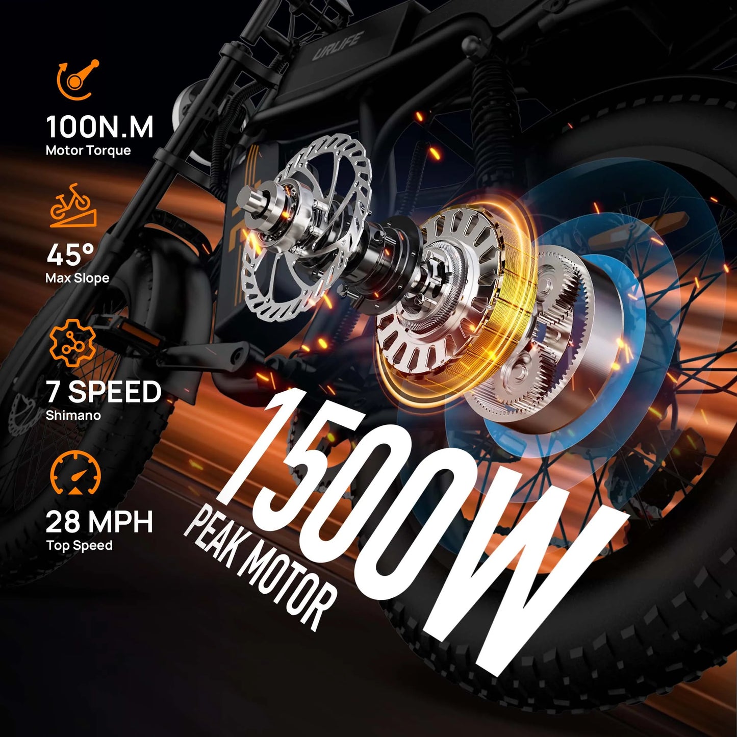 URLIFE Peak 1500W Electric Mountain Bike Removable Battery