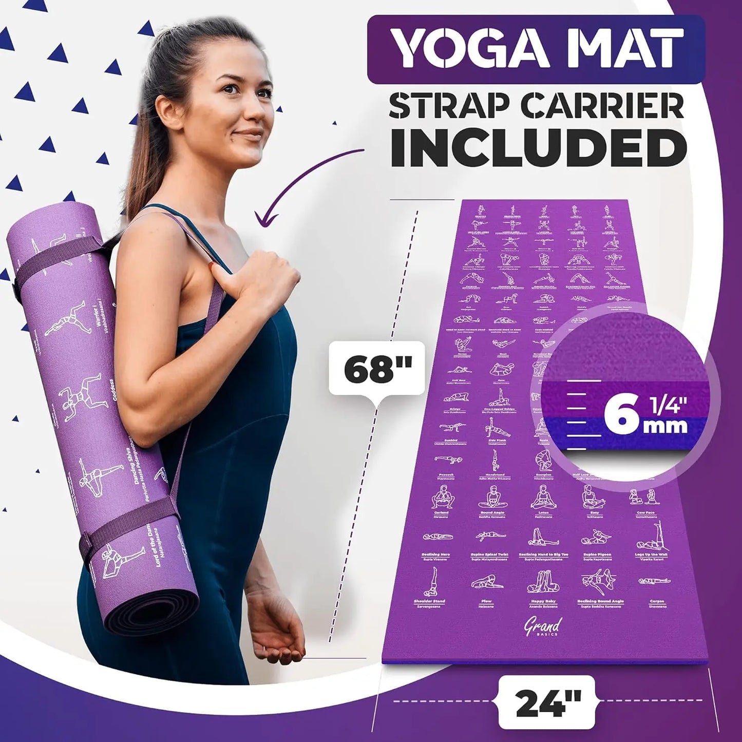 Yoga Mat With Illustrated Poses And Stretches Non Toxic Non Slip