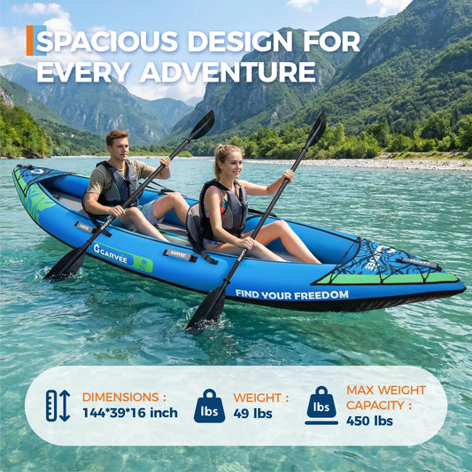 Two Person Inflatable Kayak With Padded Seats And Accessories