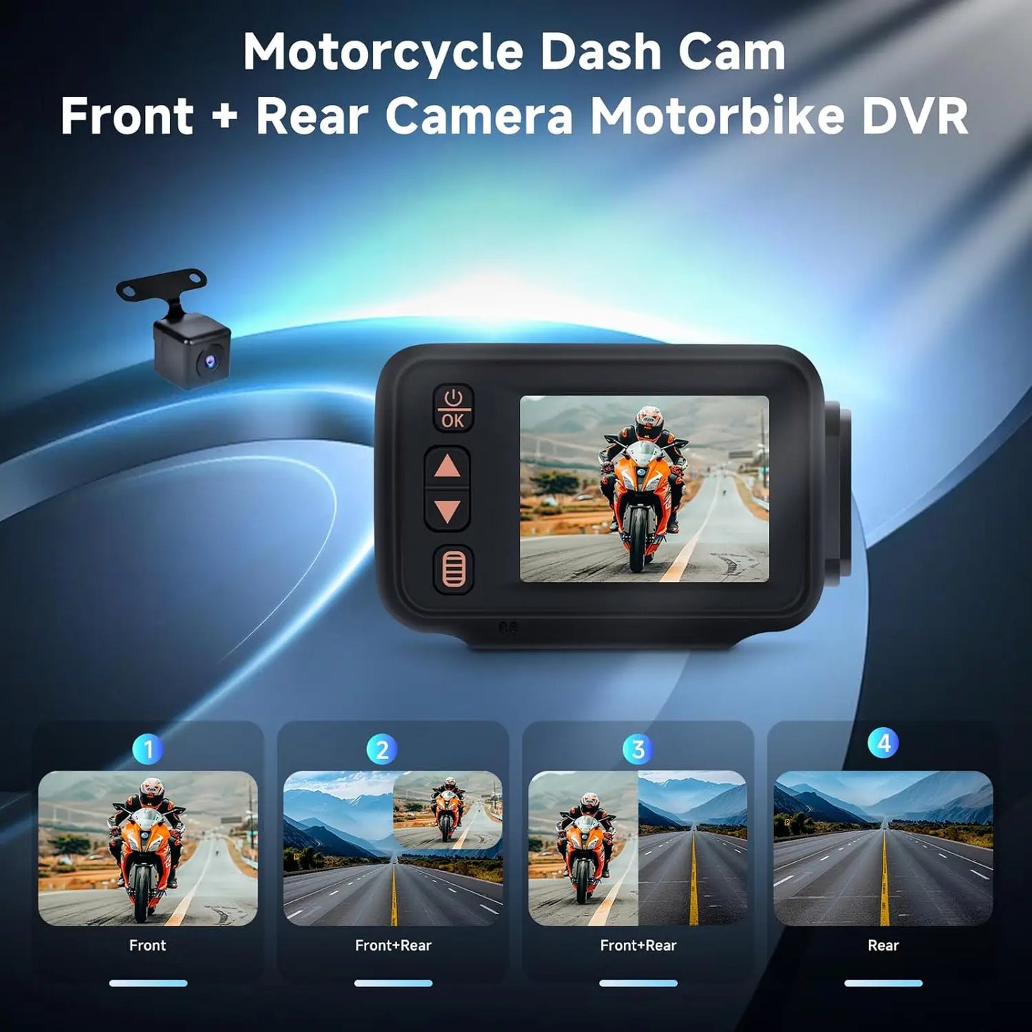 XMSJ Motorcycle Dash Cam Dual Lens 1080P GPS Display Waterproof