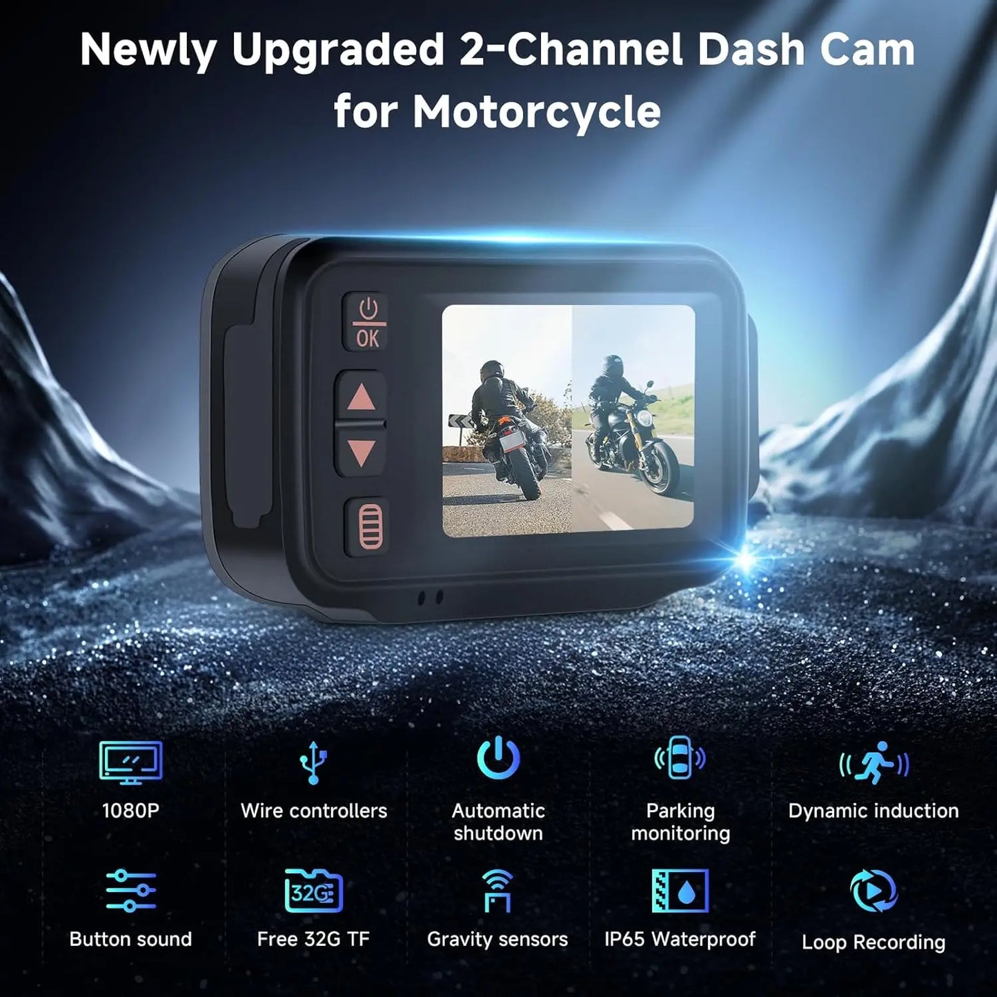 XMSJ Motorcycle Dash Cam Dual Lens 1080P GPS Display Waterproof