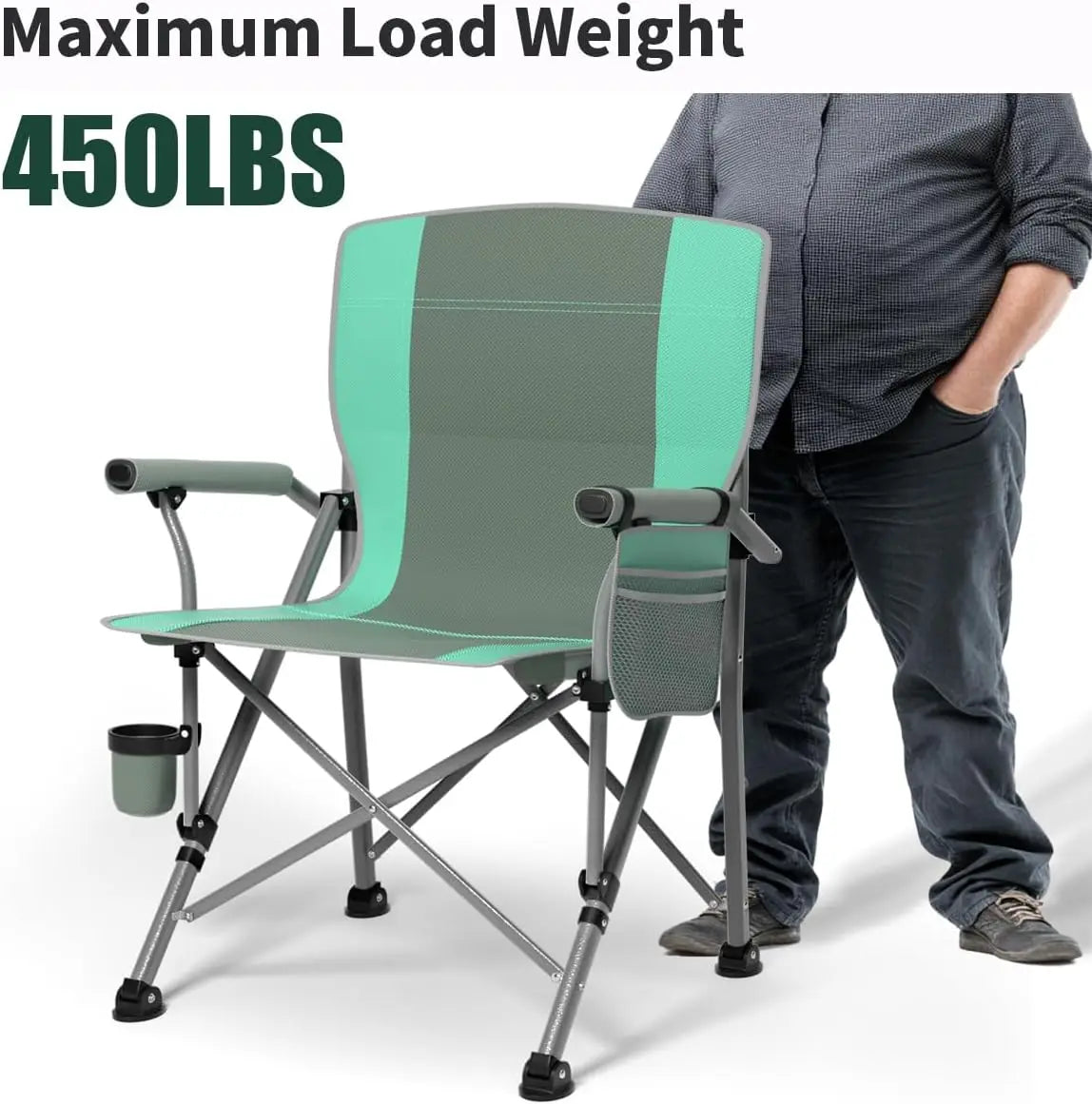 Heavy Duty Folding Camping Chair For Adults With Side Pockets