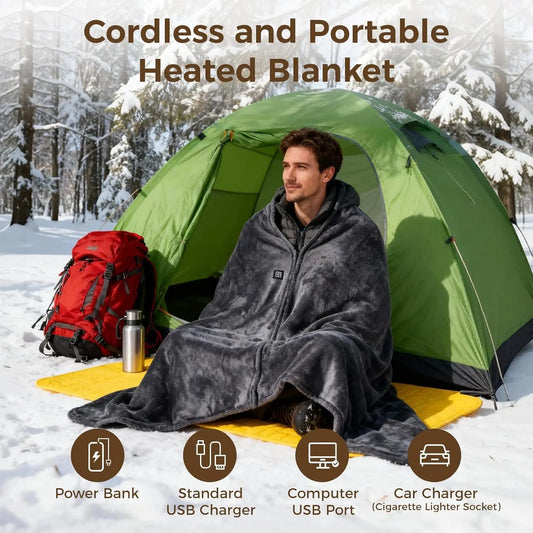Cordless Heated Blanket With 20000mAh Battery USB 3 Heat Levels