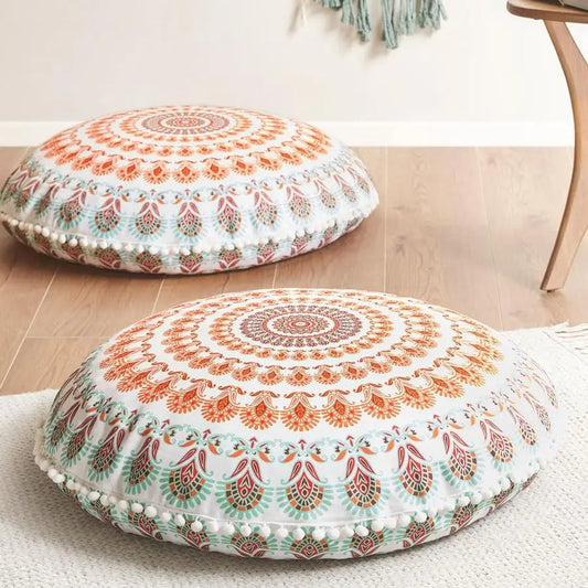 Memory Foam Floor Cushions Set of 2 Boho Round Mandala Pillows