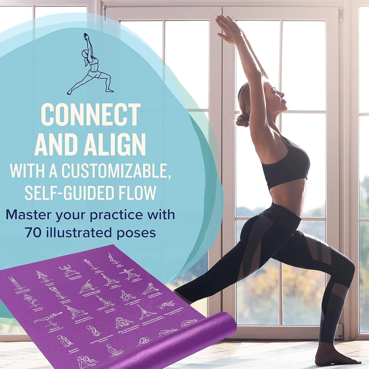 Non Slip Yoga Mat With 70 Pose Illustrations For Pilates And Stretching