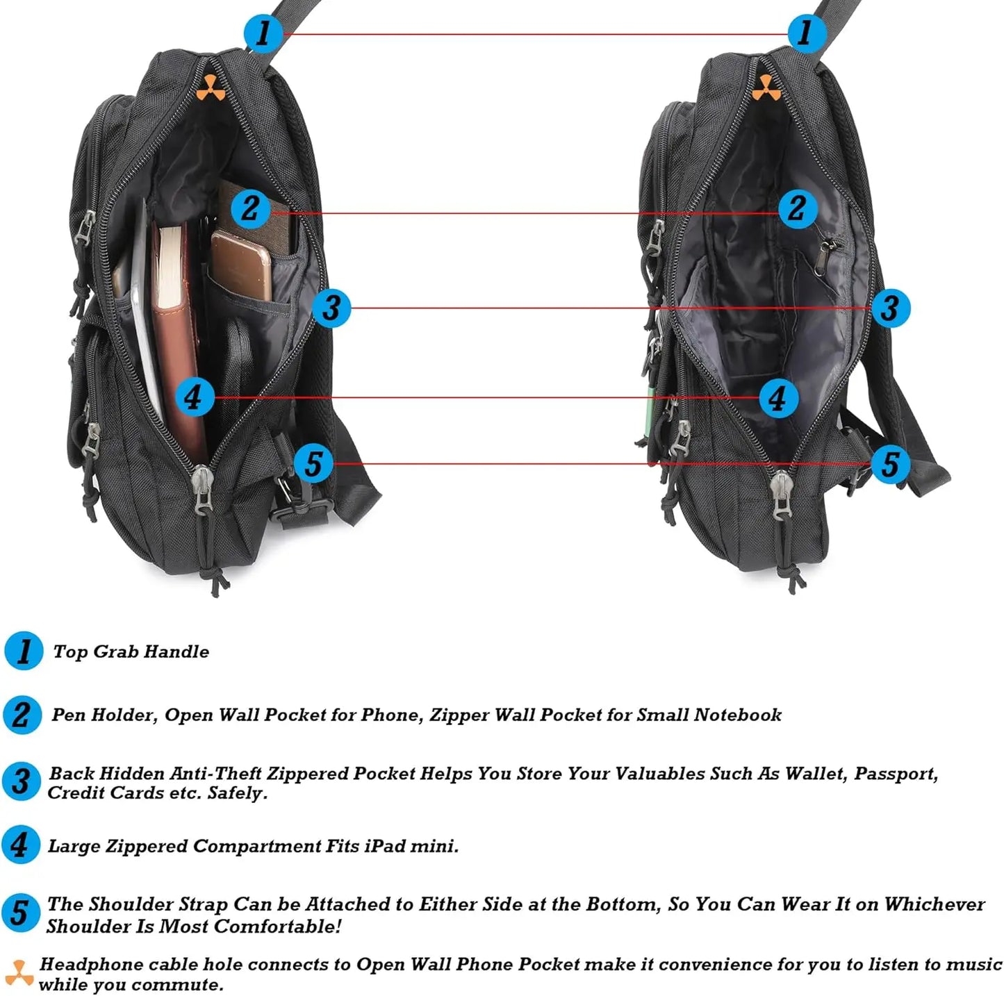 XMSJ Sling Backpack Crossbody Bag For Men Women Outdoor Travel