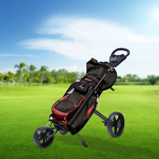 3-Wheel Foldable Golf Push Cart With Foot Brake Cup Holder