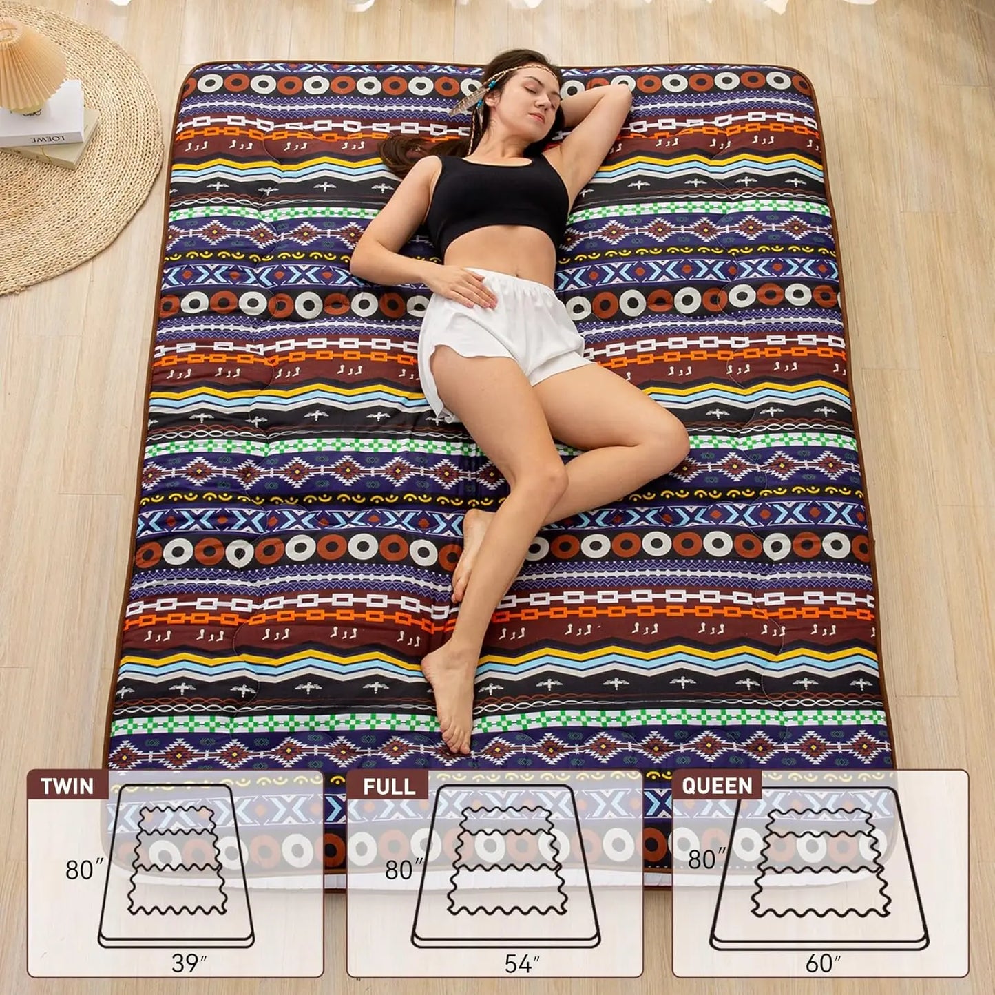 Extra Thick Japanese Floor Futon Mattress Roll-Up For Travel
