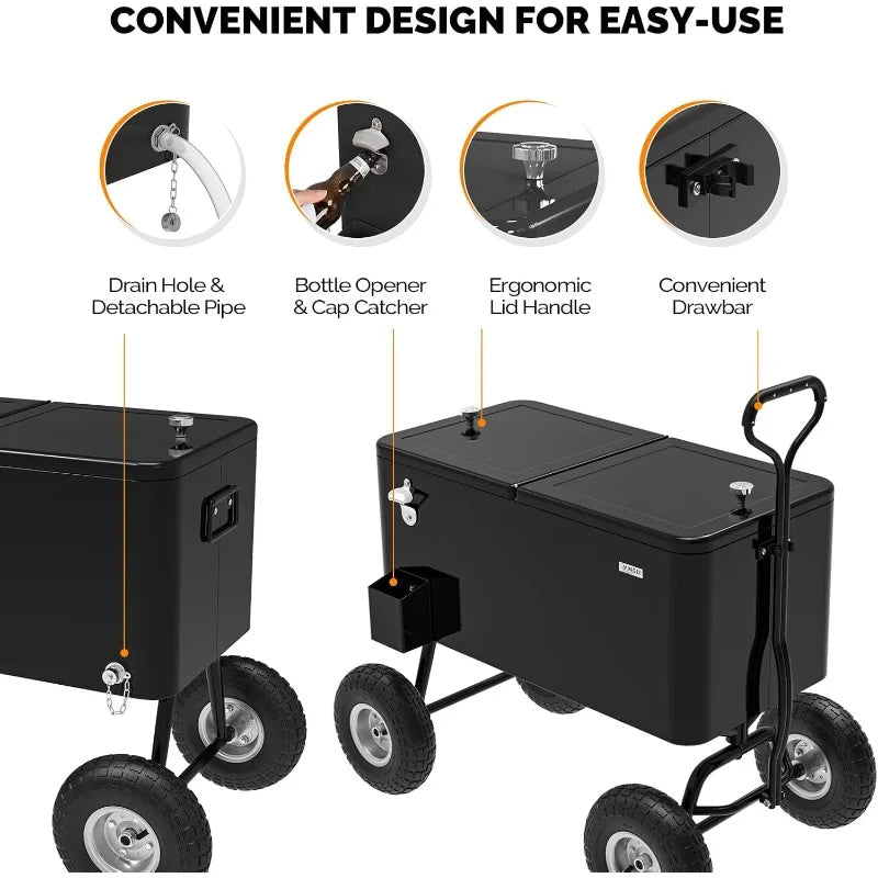 YTYIN Wagon Rolling Cooler With Long Handle And Wheels