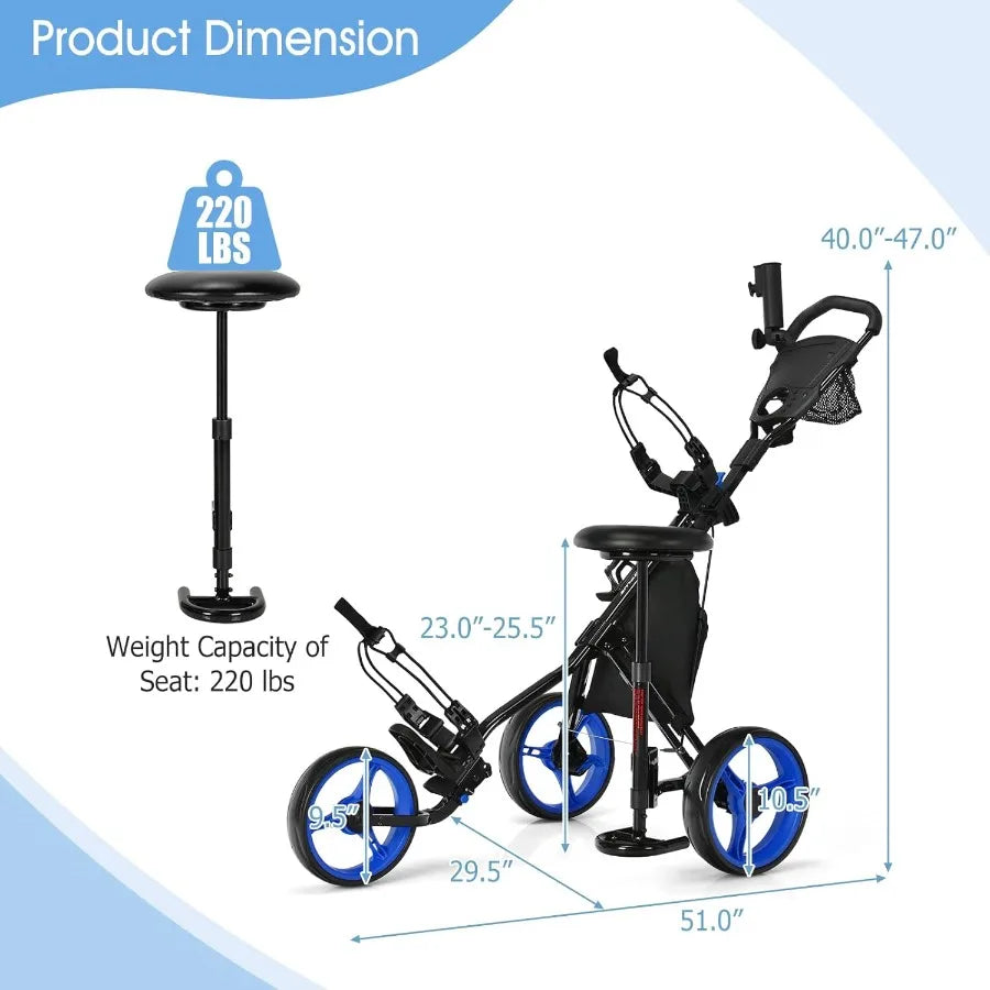 Foldable Golf Push Cart With Sturdy Steel Frame