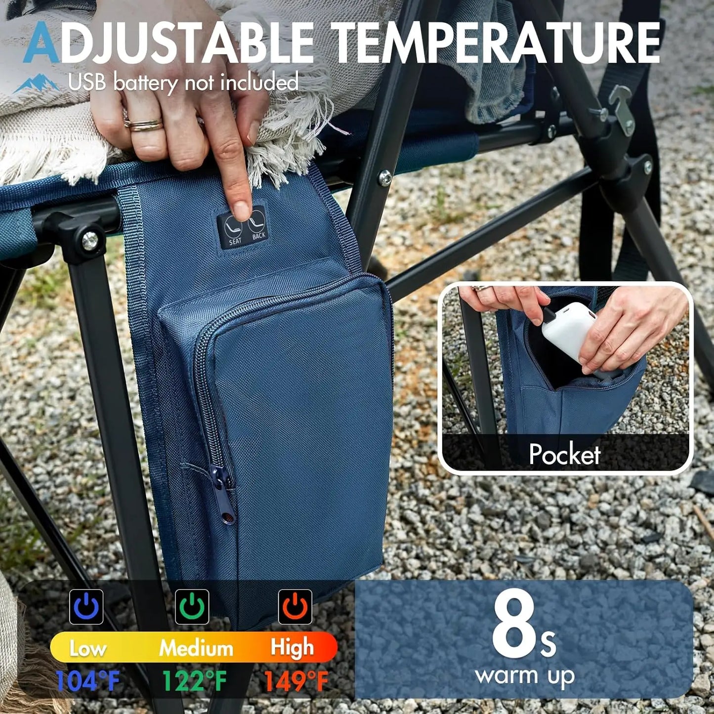 Heated Folding Camping Chair for Adults 400 Lb Capacity