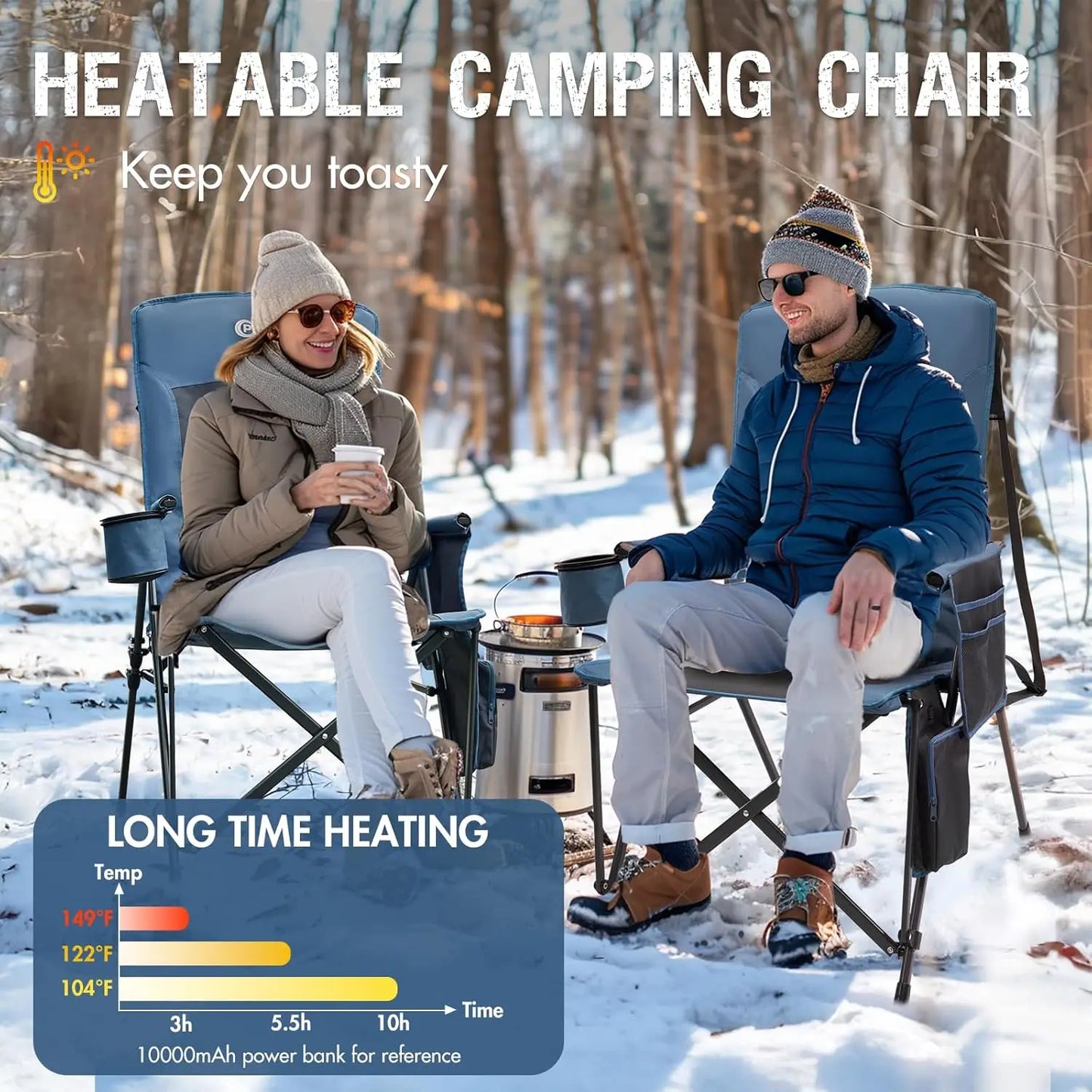 Heated Folding Camping Chair for Adults 400 Lb Capacity