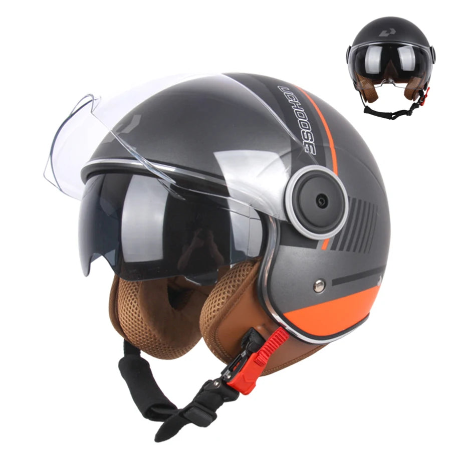 UCHOOSE Unisex Motorcycle Half Helmet With Dual Lens Visor