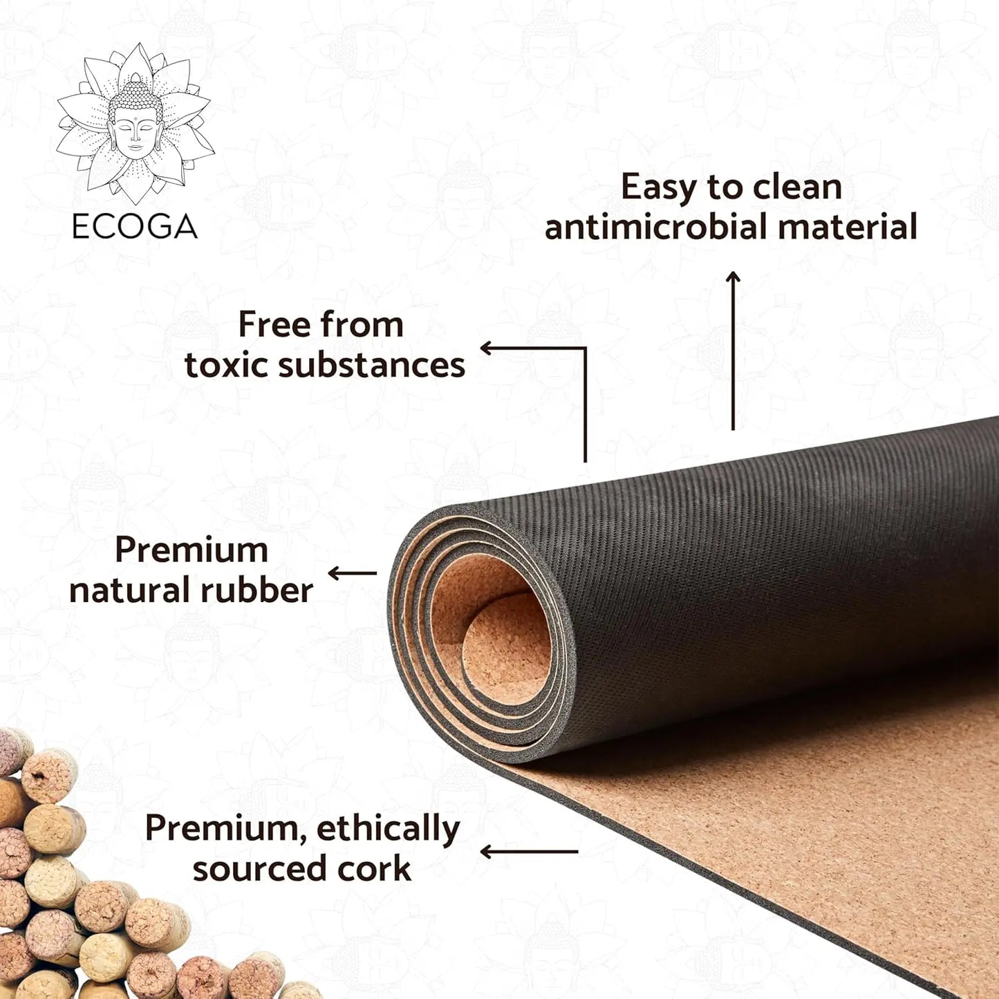 Cork Yoga Mat Non Slip With Alignment Marks And Strap