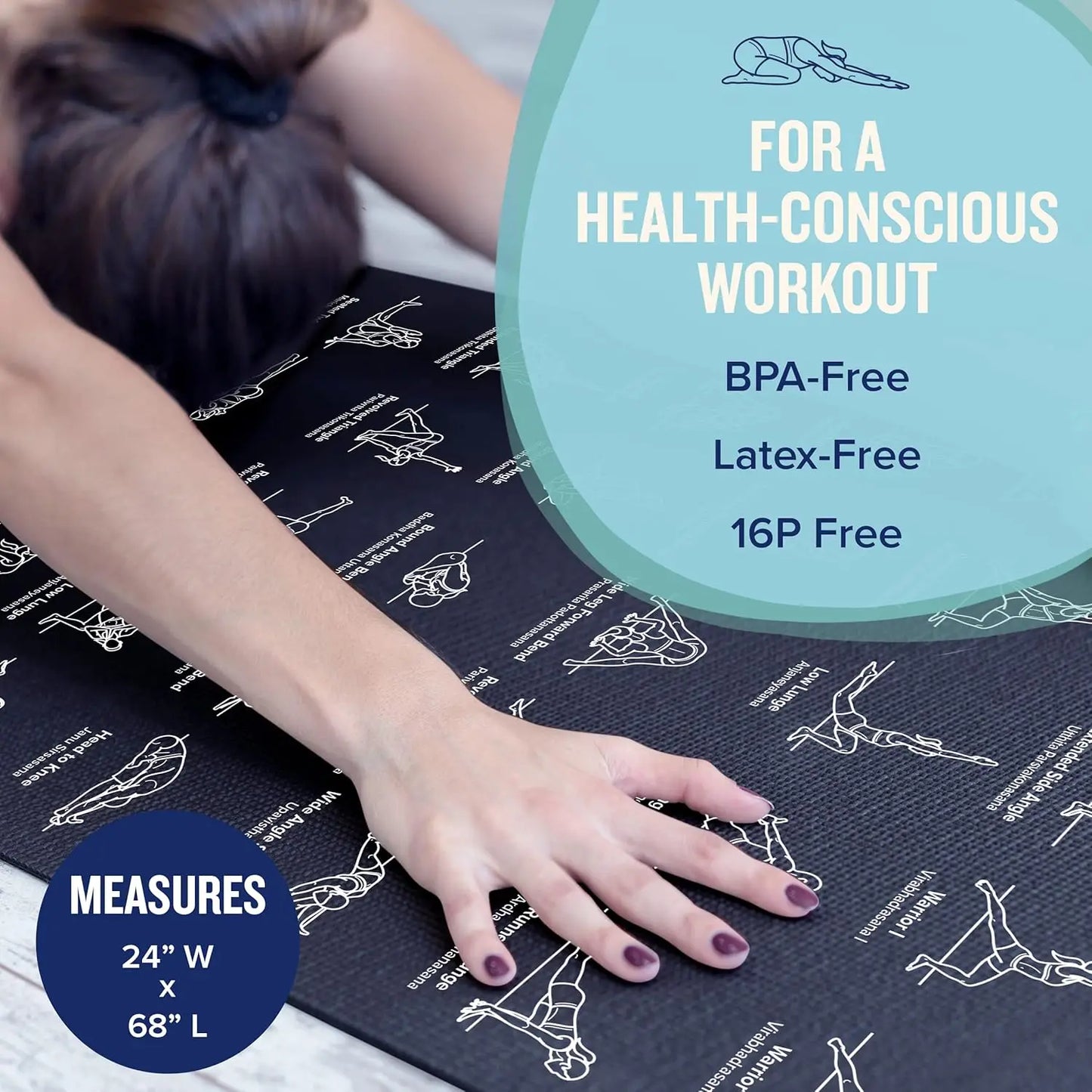 Non Slip Yoga Mat With 70 Pose Illustrations For Pilates And Stretching