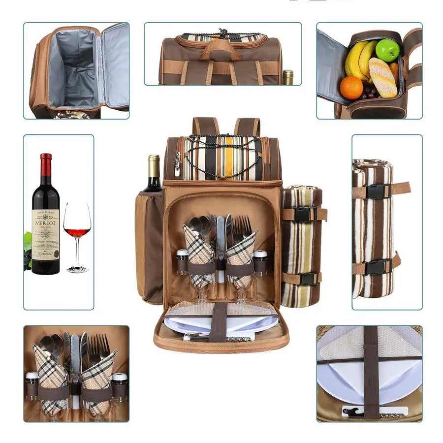 Picnic Basket Backpack For Two With Insulated Cooler Compartments