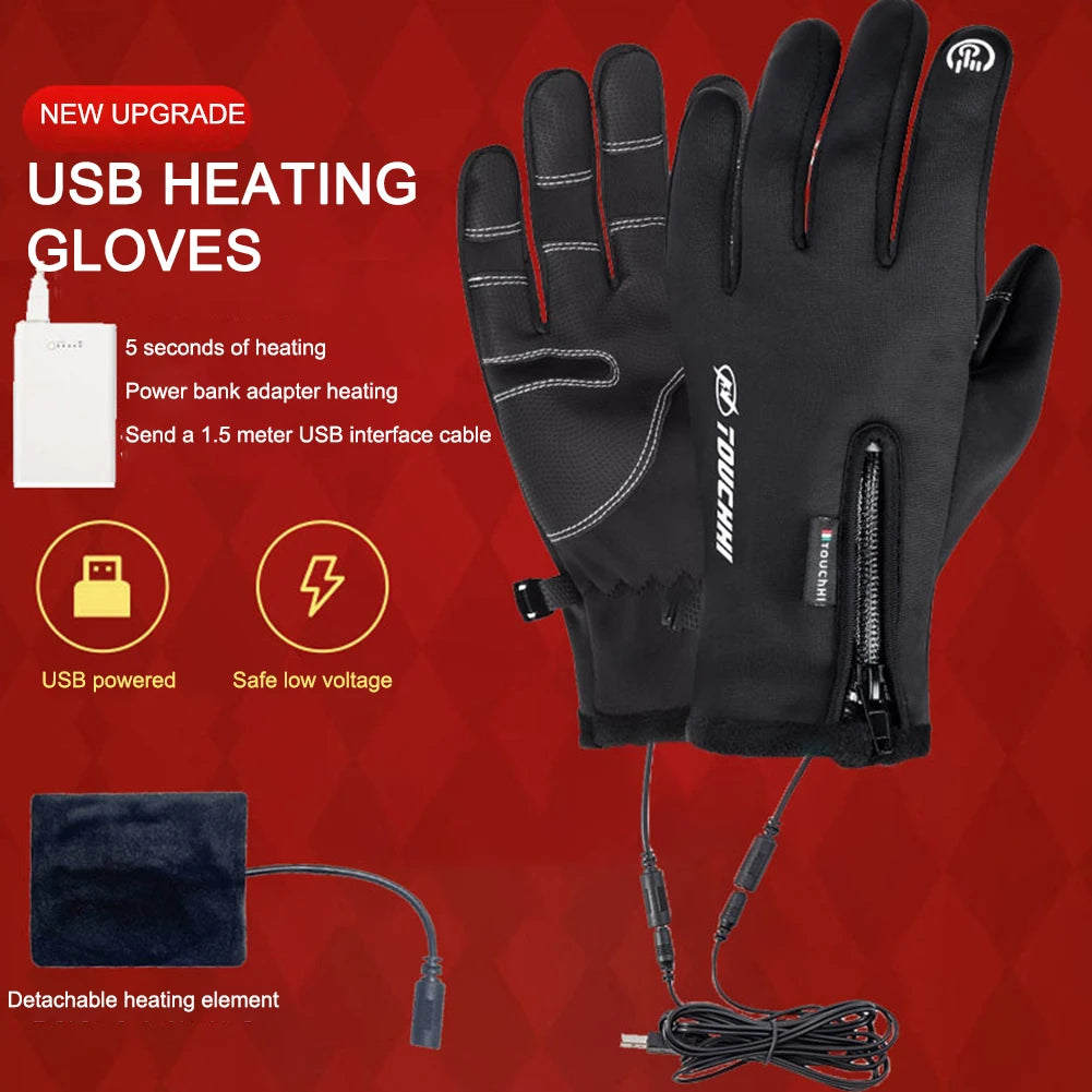 APWIKOGERCN USB Touch Screen Heated Gloves For Winter Sports