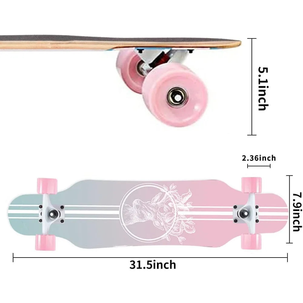 Mini Cruiser Longboard, 31 Inch Small Size Wide Wheel Skateboard, Beginner Stable & Easy-to-Control Skateboard, Suitable for Par