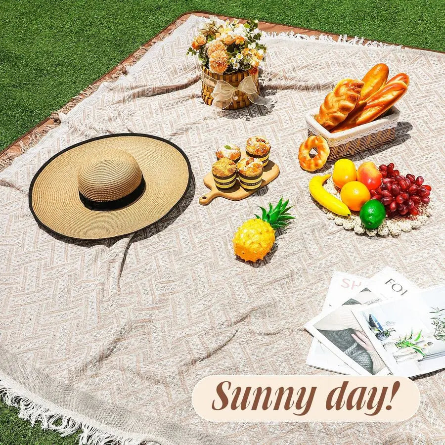 Waterproof Picnic Blanket Outdoor Foldable Two In One Beach Mat Carry Strap